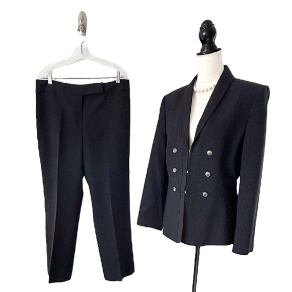 Tahari ASL Pants - Tahari ASL Women’s Long Sleeve Military Style Charcoal Pinstripe Pantsuit Sz 14